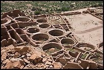 Rooms, kivas, and plaza from above  Pueblo Bonito. Chaco Culture National Historic Park, New Mexico, USA