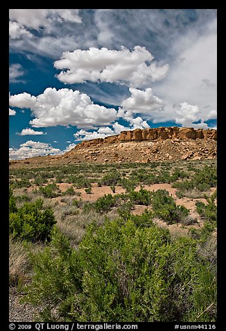 Canyon floor, cliffs, and clouds. Chaco Culture National Historic Park, New Mexico, USA (color)