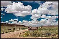 Sign and road at the entrance. Chaco Culture National Historic Park, New Mexico, USA