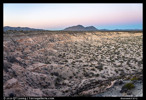 Kilbourne Hole and Cox Peaks at dawn. Organ Mountains Desert Peaks National Monument, New Mexico, USA (color)