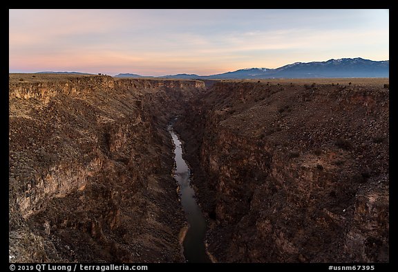 Rio Grande Gorge and Sangre de Cristo Mountains at dawn. Rio Grande Del Norte National Monument, New Mexico, USA (color)