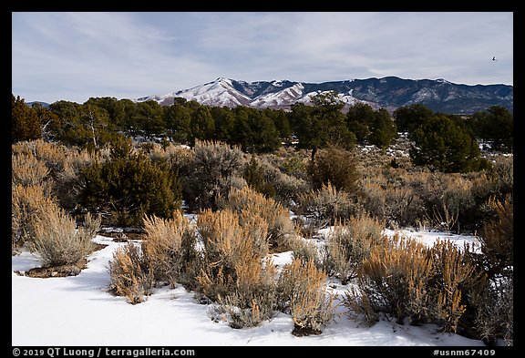 Cebolla Mesa and Sangre De Cristo Mountains in winter. Rio Grande Del Norte National Monument, New Mexico, USA (color)