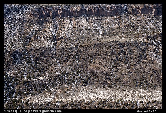 Rio Grande Gorge walls with dusting of snow. Rio Grande Del Norte National Monument, New Mexico, USA (color)