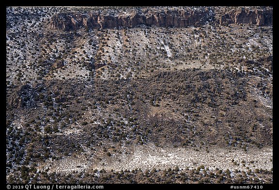 Rio Grande Gorge walls with dusting of snow. Rio Grande Del Norte National Monument, New Mexico, USA (color)