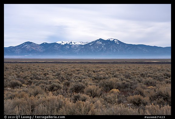 Sagebrush plateau incised by Rio Grande Gorge and Sangre De Cristo Mountains. Rio Grande Del Norte National Monument, New Mexico, USA (color)