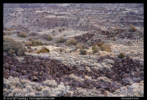 Volcanic rocks and cliffs, Lower Gorge. Rio Grande Del Norte National Monument, New Mexico, USA (color)