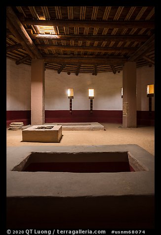 Inside the reconstructed Great Kiva. Aztek Ruins National Monument, New Mexico, USA (color)