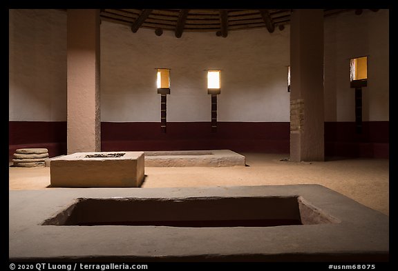 Great Kiva interiorcircular ceremonial chamber. Aztek Ruins National Monument, New Mexico, USA (color)