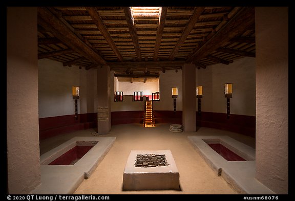 Circular ceremonial chamber in Great Kiva. Aztek Ruins National Monument, New Mexico, USA (color)