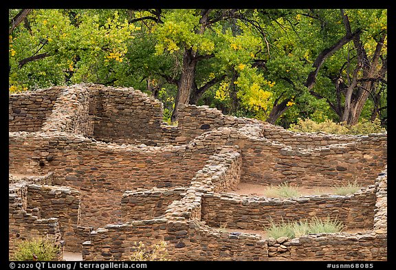 Masonery ruin walls. Aztek Ruins National Monument, New Mexico, USA (color)