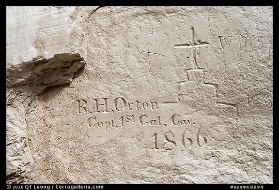 Anglo-American soldier inscription from 1866. El Morro National Monument, New Mexico, USA (color)