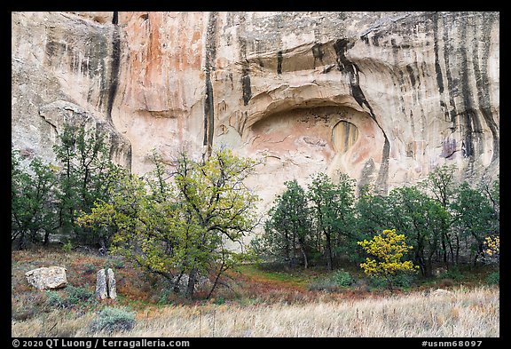 Cliff with water spillway marks. El Morro National Monument, New Mexico, USA (color)