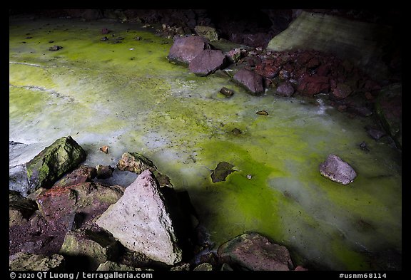 Rocks and ice in collapsed lava tube. El Malpais National Monument, New Mexico, USA (color)