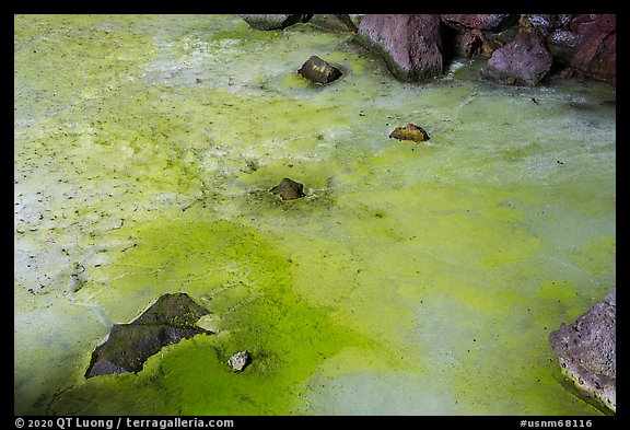 Green ice and rocks, Zuni Ice Cave. El Malpais National Monument, New Mexico, USA (color)