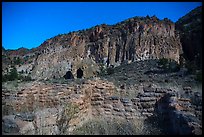 Tyuonyi Pueblo and cliff dwellings by moonlight. Bandelier National Monument, New Mexico, USA ( color)