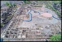 Aerial View of Puebloan-built ruins and reconstructed Great Kiva. Aztek Ruins National Monument, New Mexico, USA ( color)
