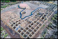 Aerial View of West Ruin and restored Great Kiva. Aztek Ruins National Monument, New Mexico, USA ( color)