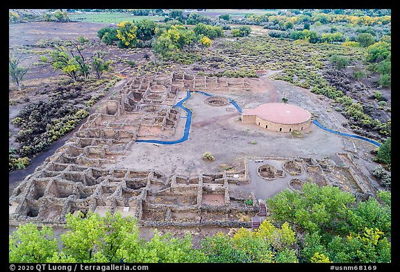 Aerial View in autumn. Aztek Ruins National Monument, New Mexico, USA (color)