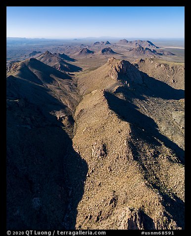 Aerial view of valley in Dona Ana Mountains. Organ Mountains Desert Peaks National Monument, New Mexico, USA (color)