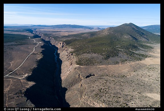 Aerial view of Rio Grande Gorge and Cerro Chiflo. Rio Grande Del Norte National Monument, New Mexico, USA (color)