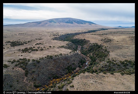 Aerial view of Rio San Antonio and San Antonio Mountain. Rio Grande Del Norte National Monument, New Mexico, USA (color)