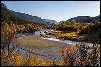 Rio Grande River with gravel bar and fall foliage, Orilla Verde. Rio Grande Del Norte National Monument, New Mexico, USA ( color)