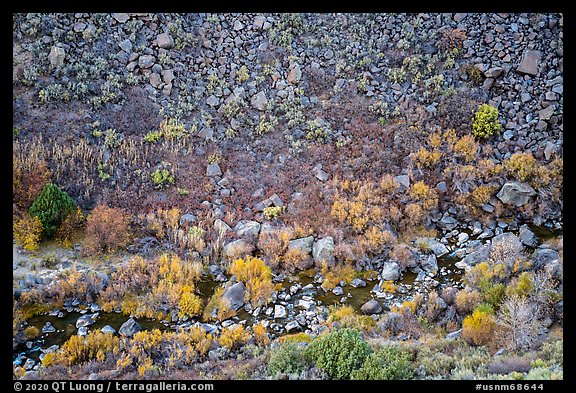 Rio Pueblo de Taos with fall foliage from above. Rio Grande Del Norte National Monument, New Mexico, USA (color)