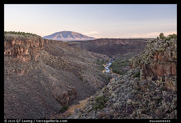 Upper Rio Grande Gorge and Ute Mountain, sunrise. Rio Grande Del Norte National Monument, New Mexico, USA (color)