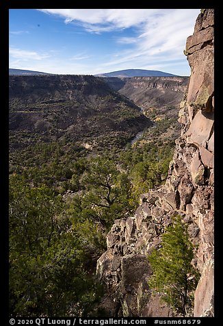Volcanic cliff, Upper River Gorge and Ute Mountain. Rio Grande Del Norte National Monument, New Mexico, USA (color)