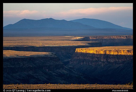 Gorge and Taos Valley before sunset. Rio Grande Del Norte National Monument, New Mexico, USA (color)