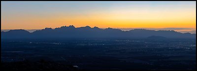 Las Cruces and Organ Mountains at sunrise. Organ Mountains Desert Peaks National Monument, New Mexico, USA (Panoramic color)