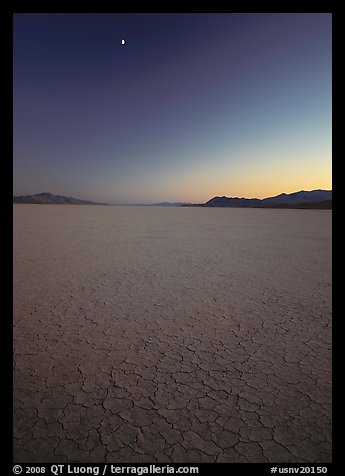 Playa and moon, sunset, Black Rock Desert. USA (color)
