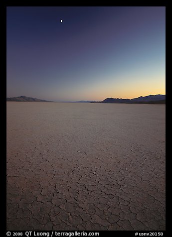 Playa and moon, sunset, Black Rock Desert. Nevada, USA (color)