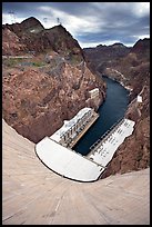 Power plant and Black Canyon seen from top of dam. Hoover Dam, Nevada and Arizona (color)