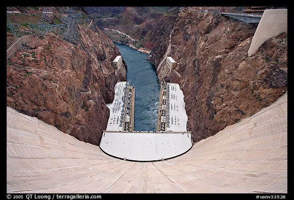 View from above of wall and power plant. Hoover Dam, Nevada and Arizona