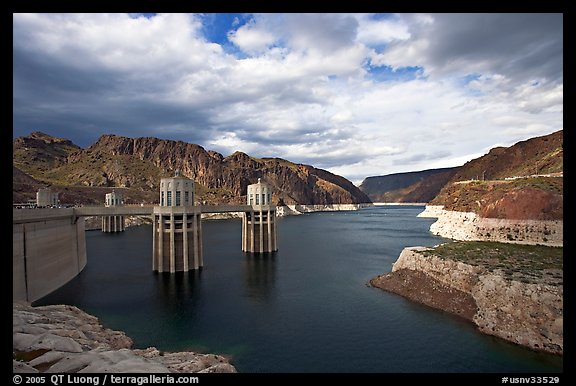 Reservoir and intake towers. Hoover Dam, Nevada and Arizona (color)