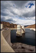 Dam and intake towers. Hoover Dam, Nevada and Arizona