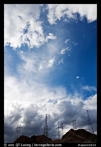 Power lines and clouds. Hoover Dam, Nevada and Arizona (color)