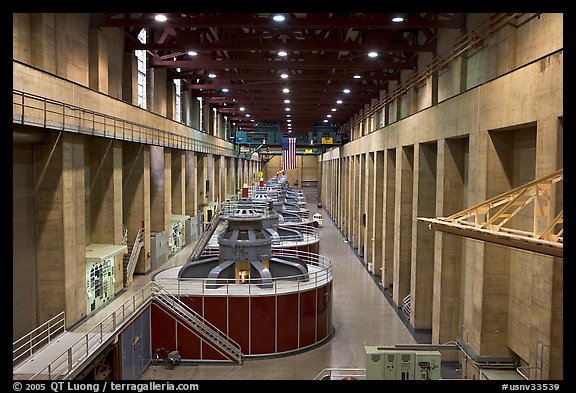 Generator gallery on the Nevada side. Hoover Dam, Nevada and Arizona (color)