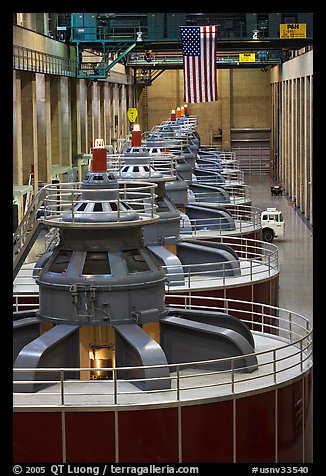 Row of electrical generators. Hoover Dam, Nevada and Arizona (color)