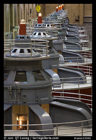 Electrical generators in power plant. Hoover Dam, Nevada and Arizona (color)