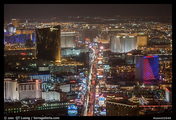 The Strip at night seen from above. Las Vegas, Nevada, USA (color)