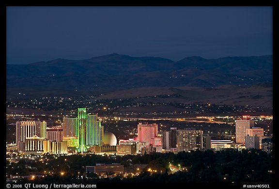 Reno skyline at dusk. Reno, Nevada, USA (color)