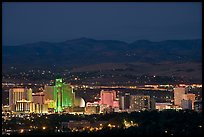 Reno skyline at dusk. Reno, Nevada, USA