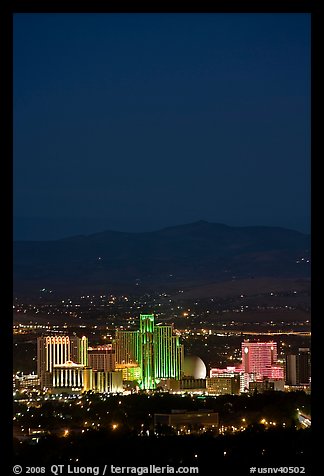 Reno skyline at night. Reno, Nevada, USA