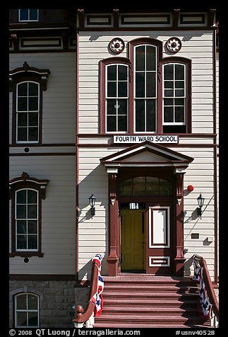 Fourth ward school entrance. Virginia City, Nevada, USA (color)