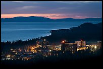 Stateline casinos and Lake Tahoe at dusk, Nevada. USA (color)