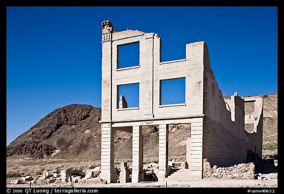 Ruined bank in  Ryolite ghost town. Nevada, USA (color)