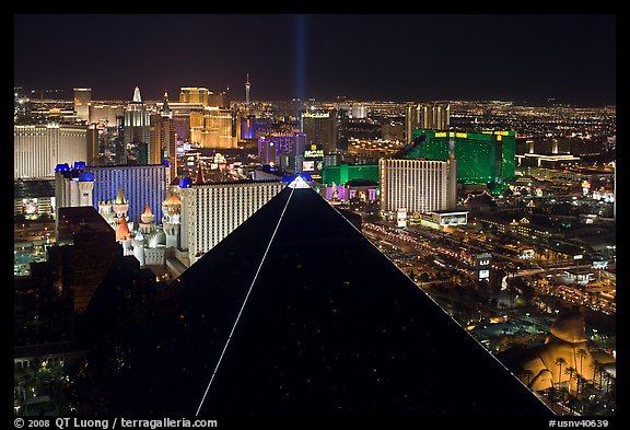 Luxor pyramid and Las Vegas skyline at night. Las Vegas, Nevada, USA