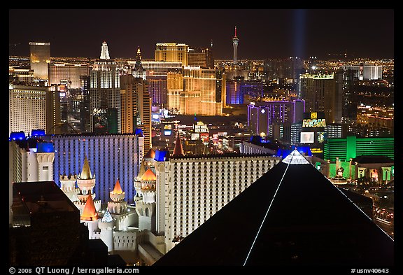 Las Vegas strip and Casinos at night. Las Vegas, Nevada, USA (color)